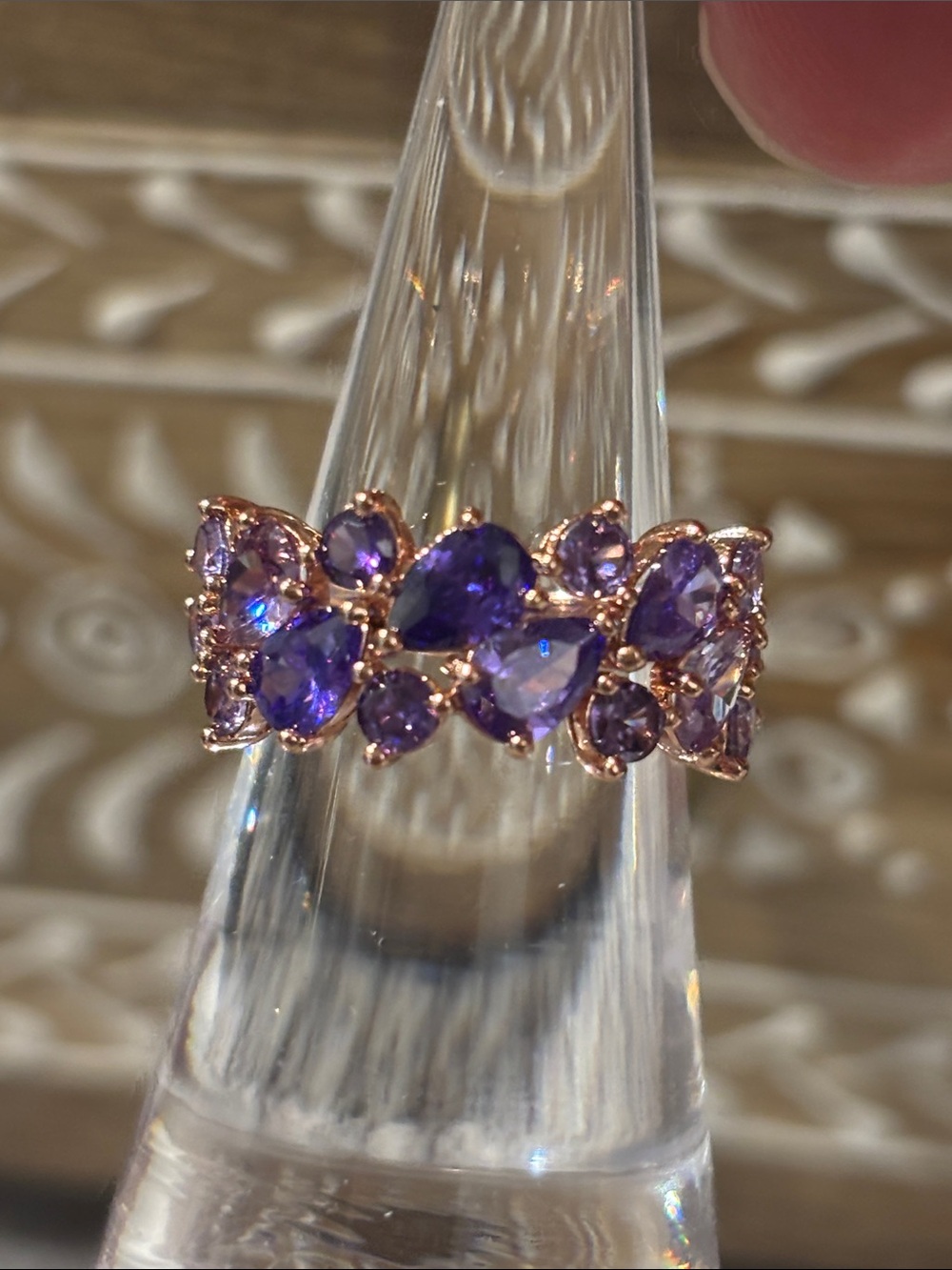 Rose-Tone Band Ring with Violet Gemstones